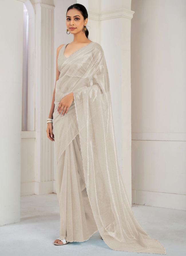 Soft Organza Off White Casual Wear Hand Work Saree